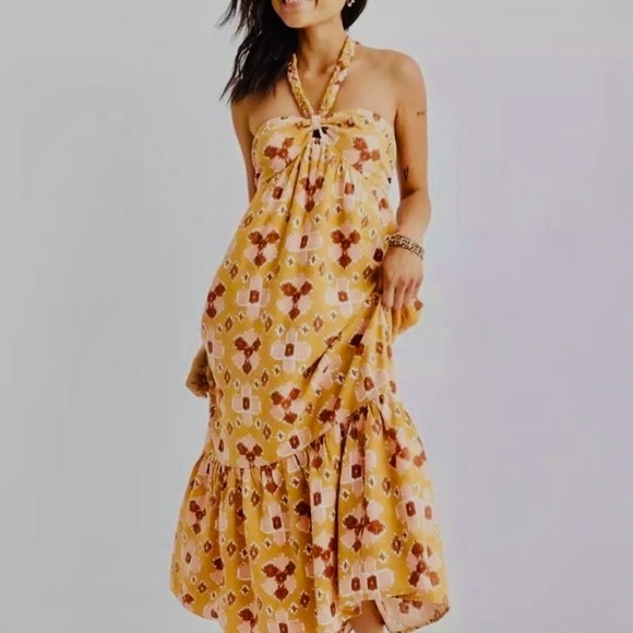 aerie Dresses & Skirts - AERIE Brown and Pink Aztec Print Halter Maxi Dress XL NWT